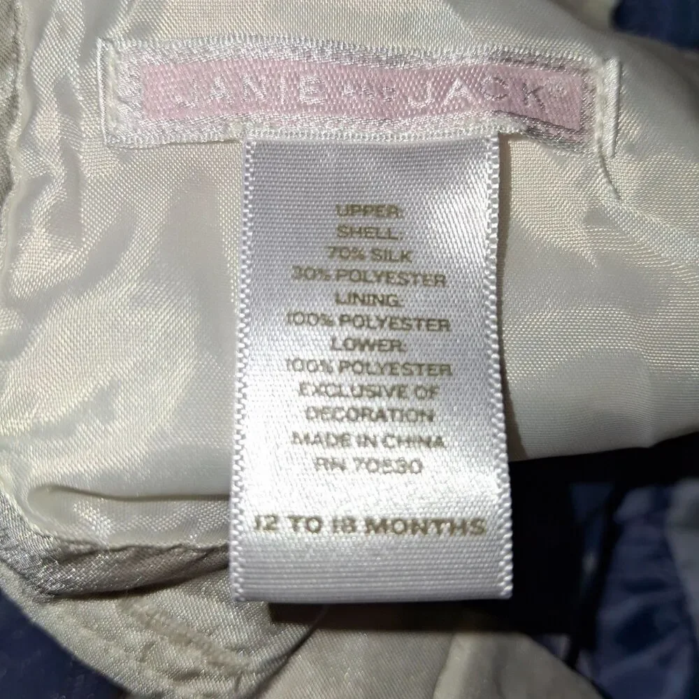 Janie & Jack Girls Dress 12-18 Mos Ivory Blue Embroidered Ruffle Tulle Flare Hem